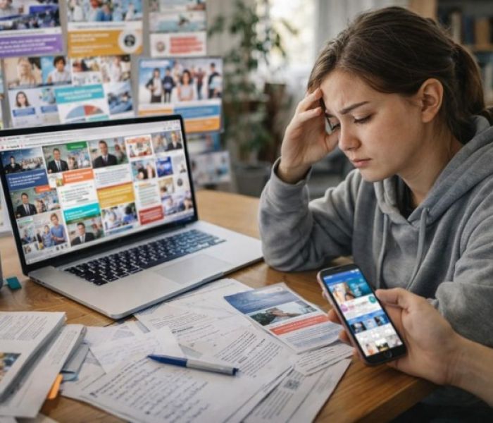 Eine junge Frau sitzt ersch&ouml;pft an einem Tisch (Foto: twinC GmbH)